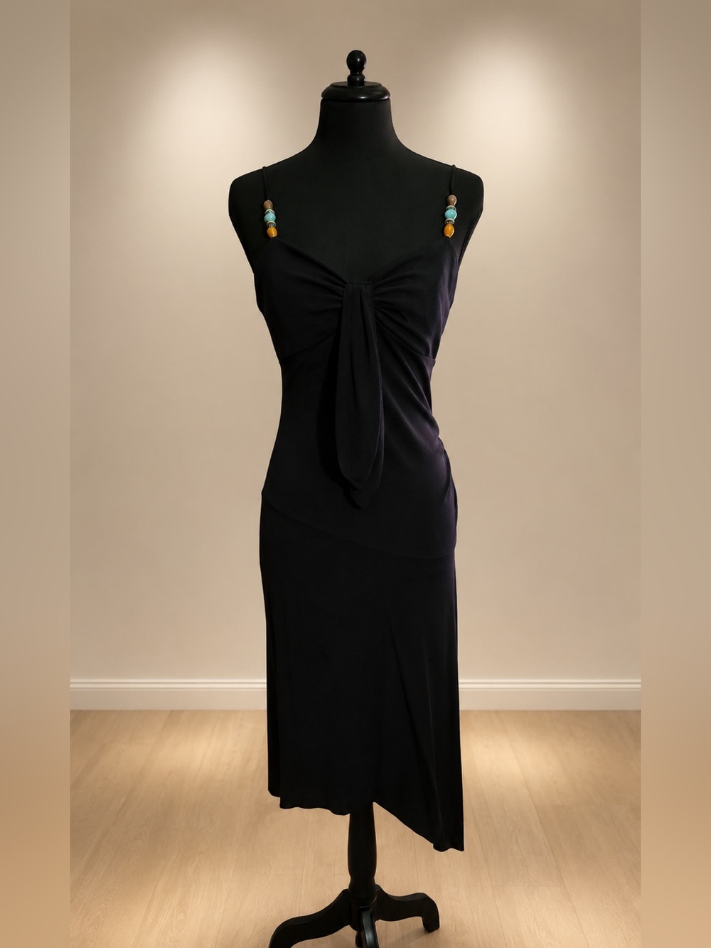 Black Tie-Front Midi Dress